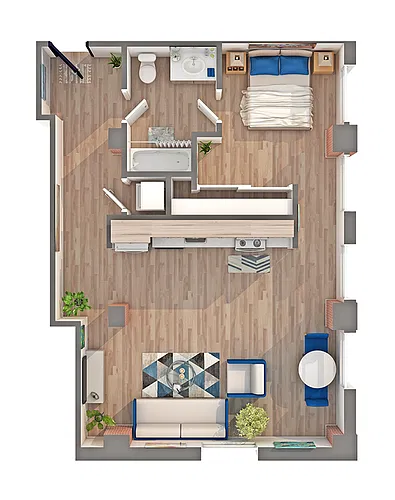 Floor plan 1 BR x 1 BA - F