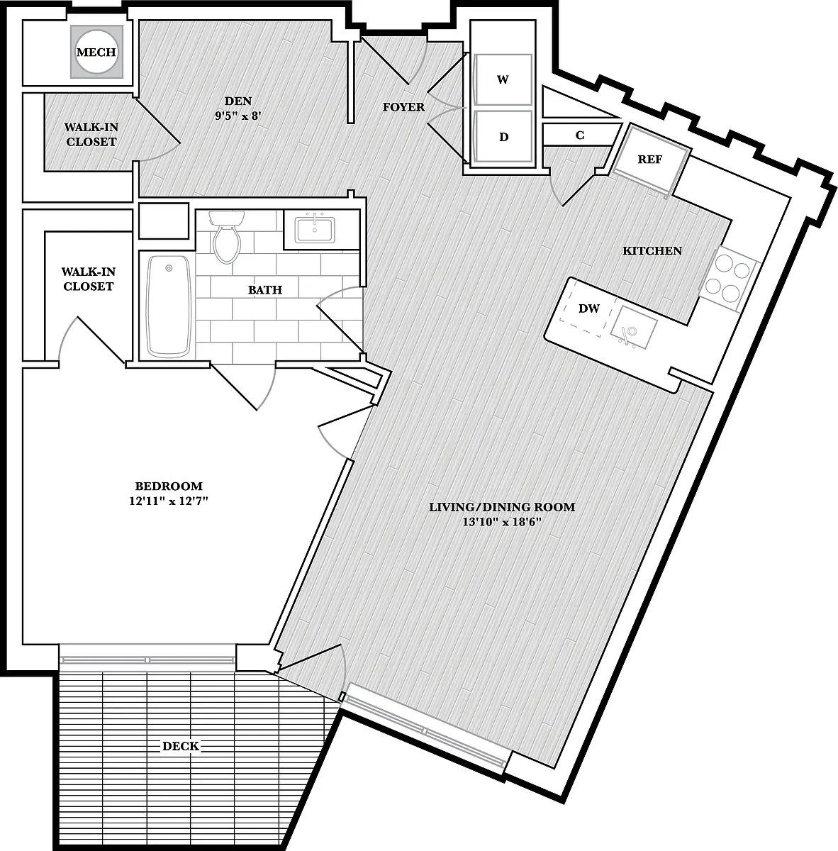 Floor plan 1 Bed/1 Bath Den