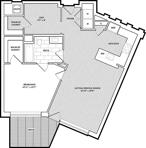 Floor plan 1 Bed/1 Bath Den