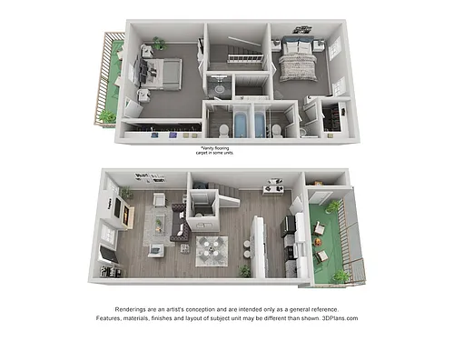 Floor plan 2 Bedroom 2.5 Bath Townhome