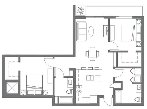 Floor plan 1x2A-B + Den