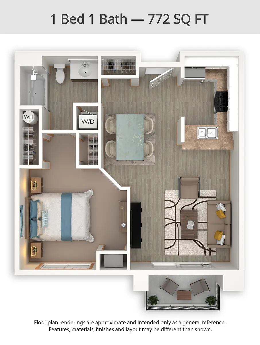 Floor plan 1 Bed 1 Bath (A1)