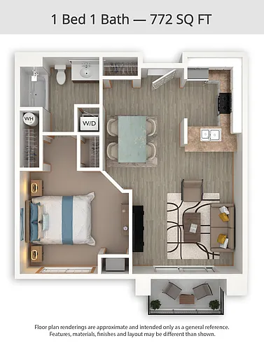 Floor plan 1 Bed 1 Bath (A1)