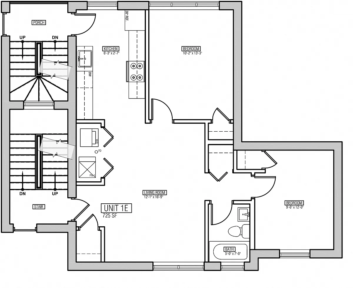Floor plan 2 Bedroom - 1 Bathroom