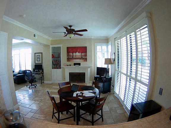 View of fire place from kitchen