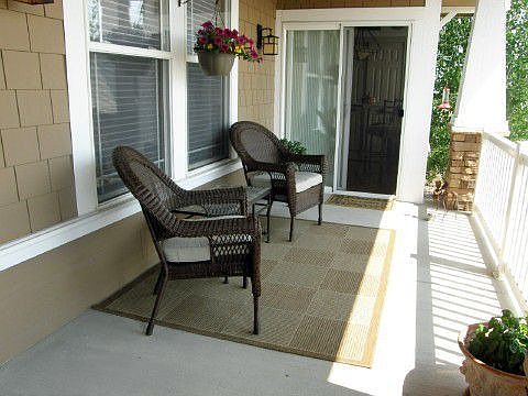 The covered front patio is perfect for your morning coffee!