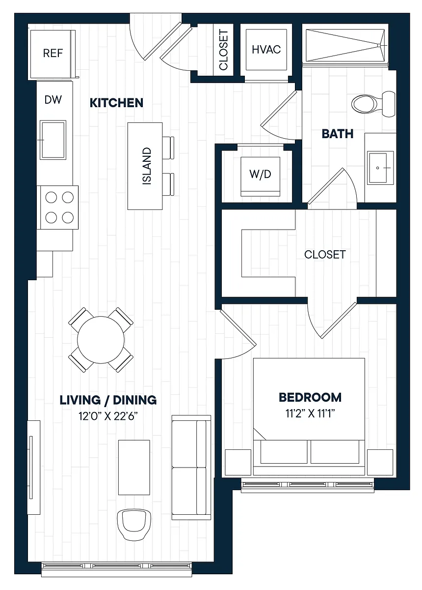 Floor plan 1 Bed 1 Bath-A8