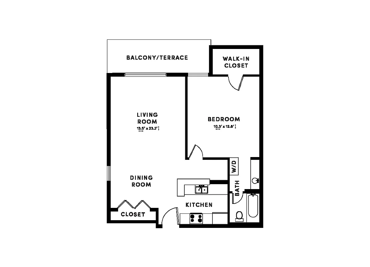 Floor plan 1 Bed/1 Bath-OE1A