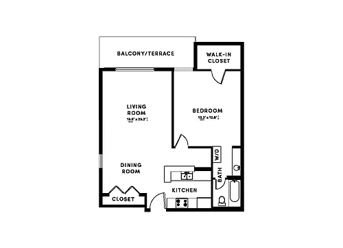 Floor plan 1 Bed/1 Bath-OE1A