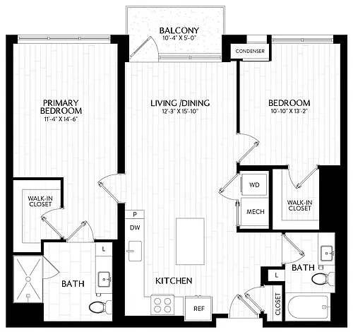 Floor plan 2 Bed/2 Bath-B2M1