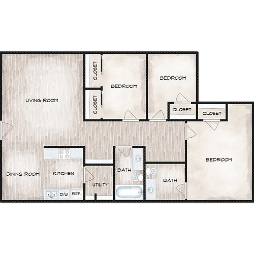 Floor plan 3 Bedroom | 1.5 Bath