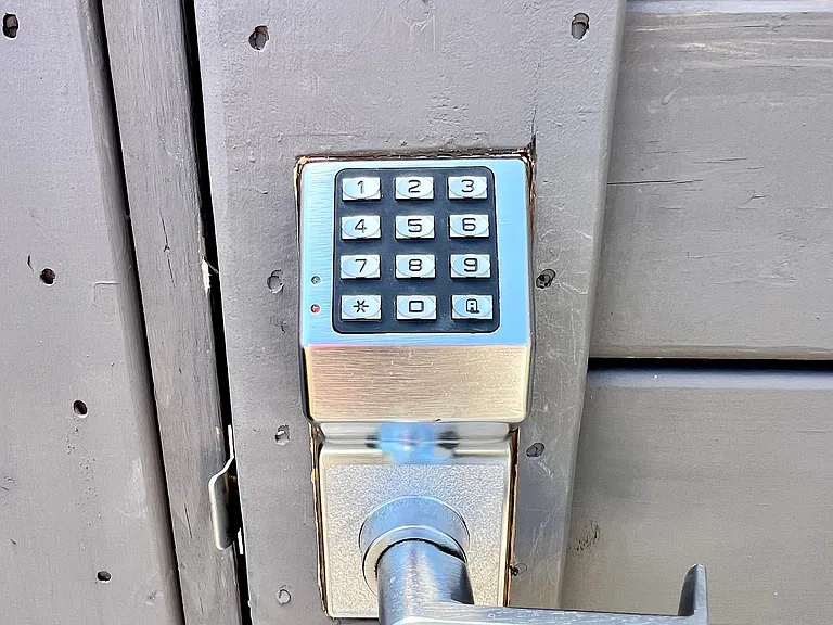 Keypad lock on rear gate.