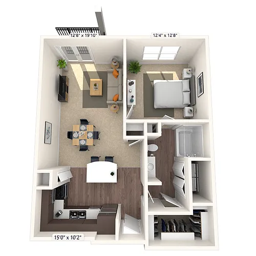 Floor plan Traditional 1x1 662-921 SF
