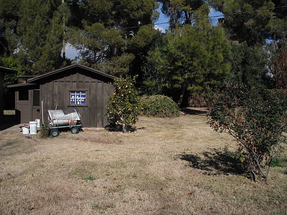 Backyard and backside of detached garage