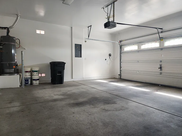 Finished 2 car garage with natural light coming through