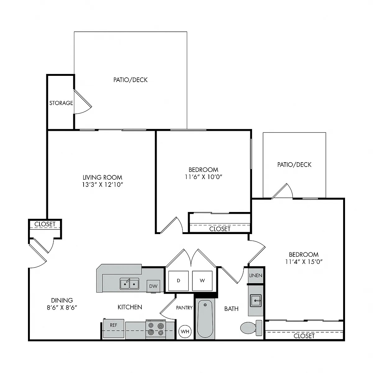 Floor plan Two Bed, One Bath