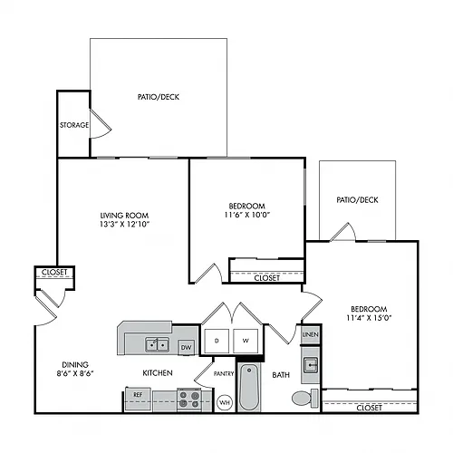 Floor plan Two Bed, One Bath
