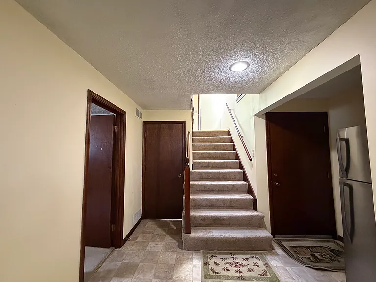 Lower-level landing (Left door to basement, Right door to garage)