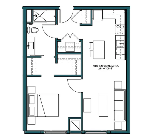 Floor plan 1 Bed/1 Bath-B1
