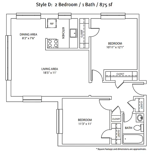 Floor plan 2 Bedroom, 1 Bedroom