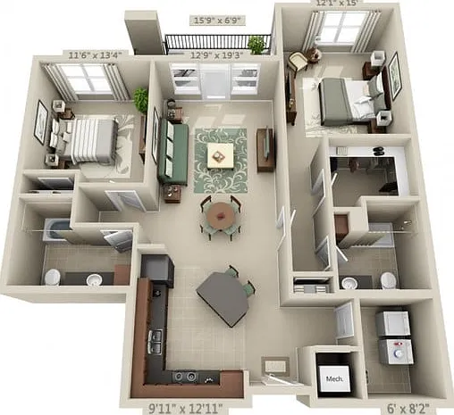 Floor plans are artist's rendering. All dimensions are approximate. Actual product and specifications may vary in dimension or detail. Not all features are available in every apartment. Prices and availability are subject to change. Floor plans are artist