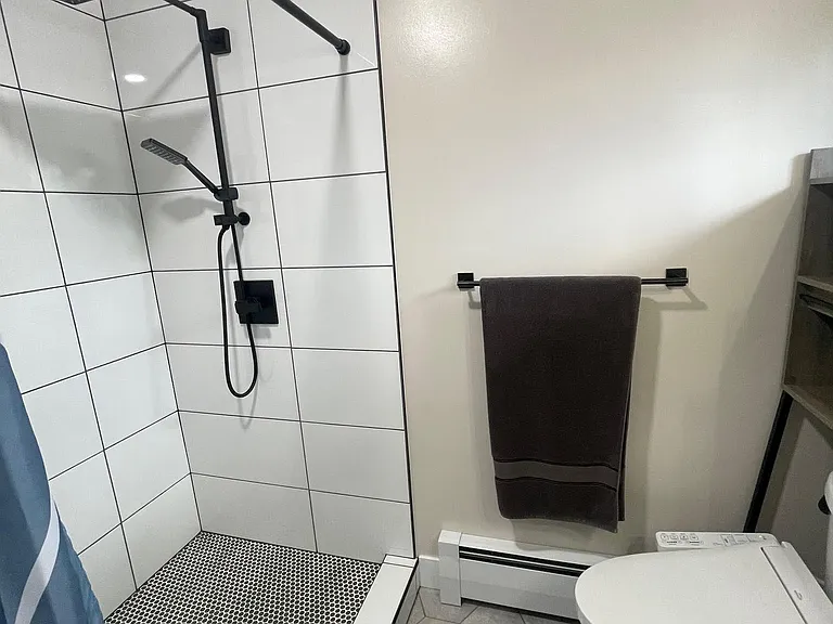 Oversized shower with rain shower head and hand held