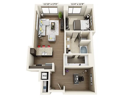 Floor plan One Bedroom A1AD