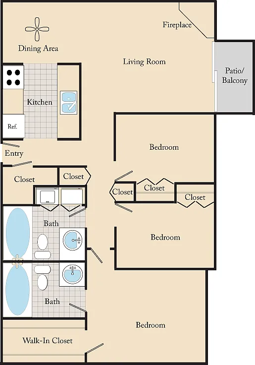 Floor plan 3 Bed. 2 Bath C1