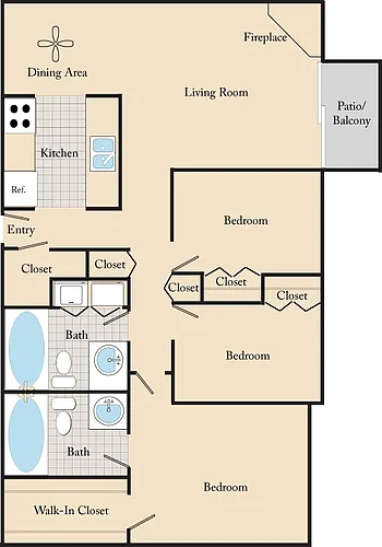 Floor plan 3 Bed. 2 Bath C1