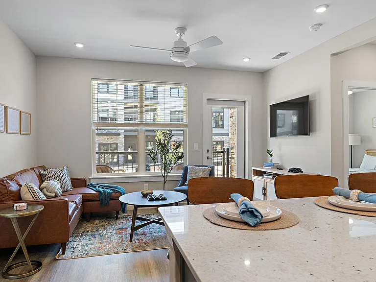 Kitchen Island and Living Room