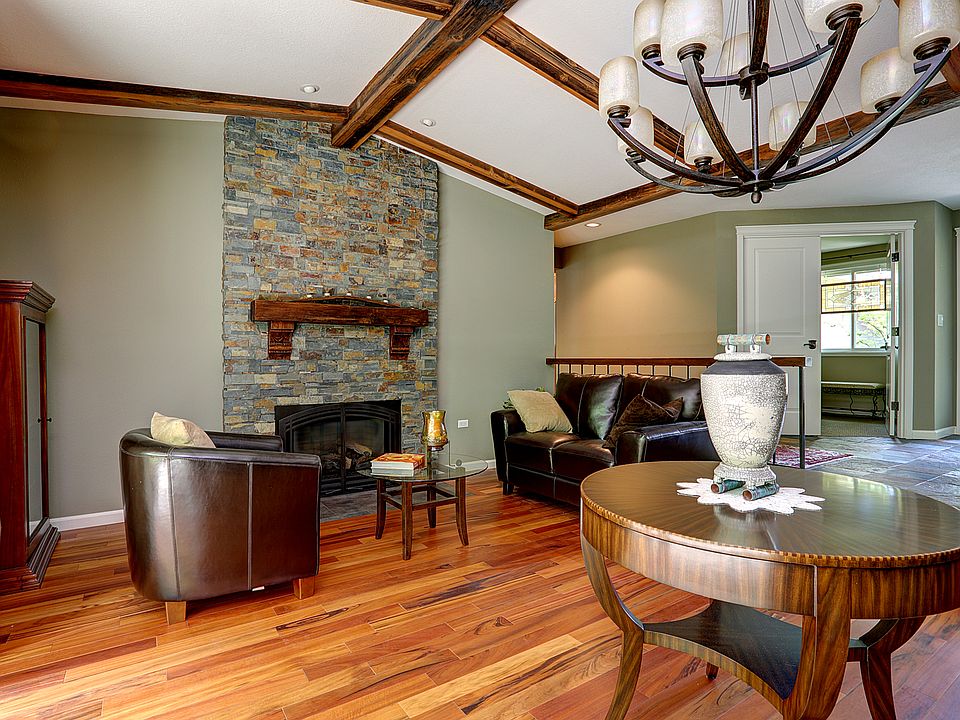 Stone clad fireplace