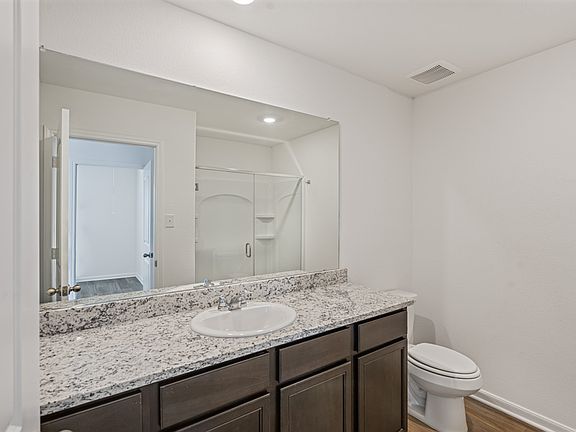 Master bathroom with a tile-lined walk-in shower.