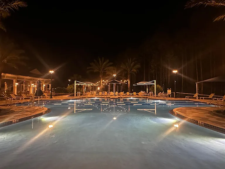 Zero entry pool at night