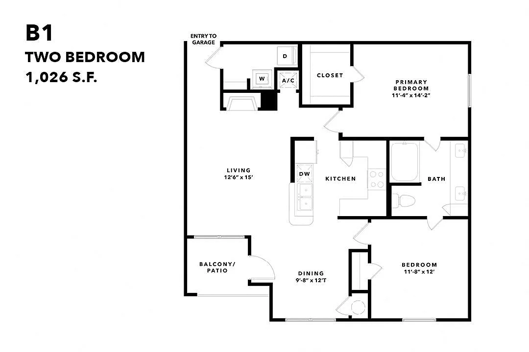 Floor plan Two Bedroom Renovated B1r