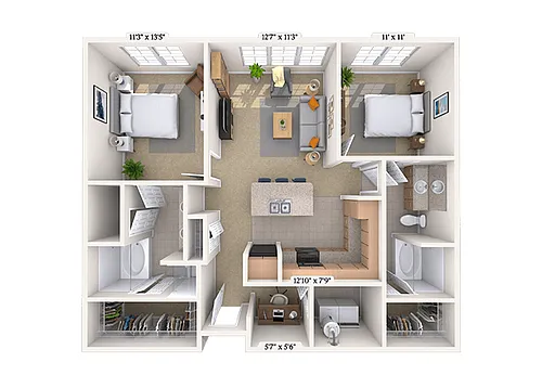 Floor plan Traditional 2x2 1080 SF