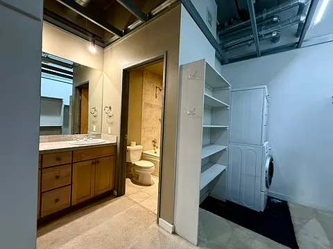 In loft washer & dryer in huge walk in closet