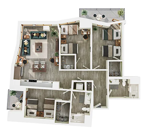 Floor plan 3BR/2BA - Double - C1