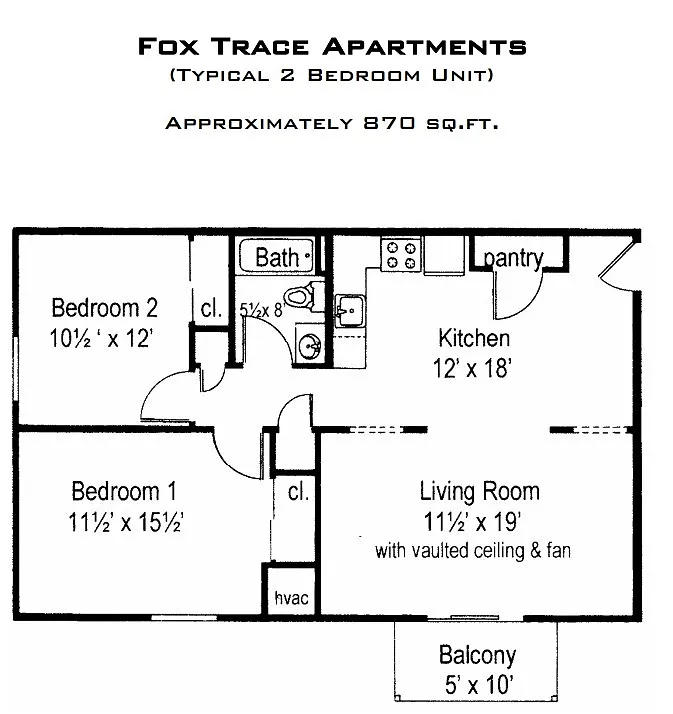 Floor plan 2 Bed 1 Bath
