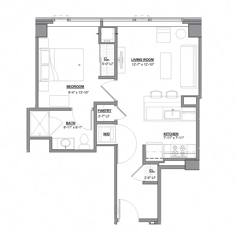 Floor plan 1 Bed/1 Bath-1B-1