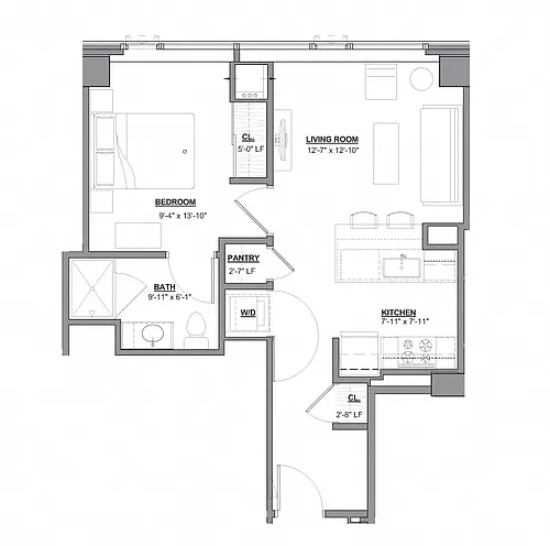 Floor plan 1 Bed/1 Bath-1B-1