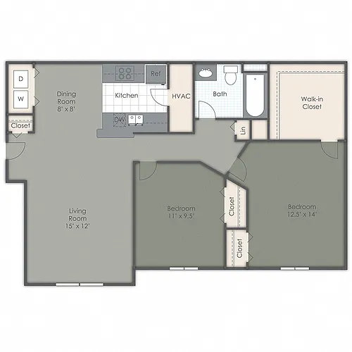 Floor plan Bd - Deluxe Two Bedroom, One Bath