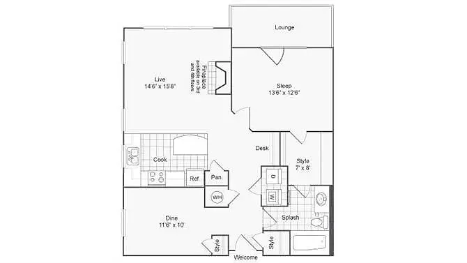 Floor plan 1 bed/1 bath-917 sqft