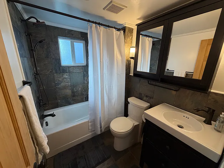 downstairs bathroom with full bathtub