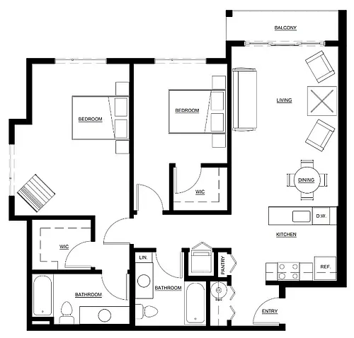 Floor plan 2 Bed 2 Bath D - The Woods