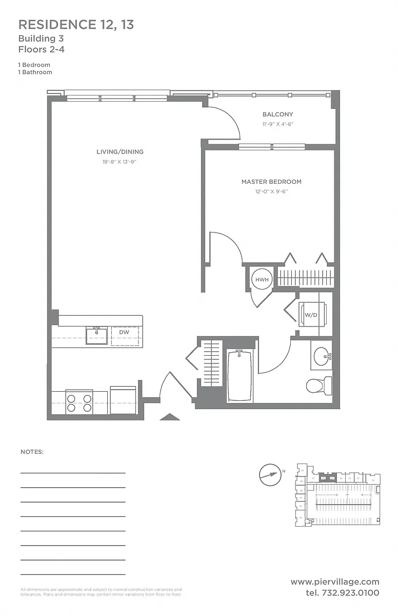 Floor plan P2 1BR 1BA (750 SF)
