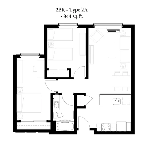 Floor plan 2 Bedroom 1 Bath