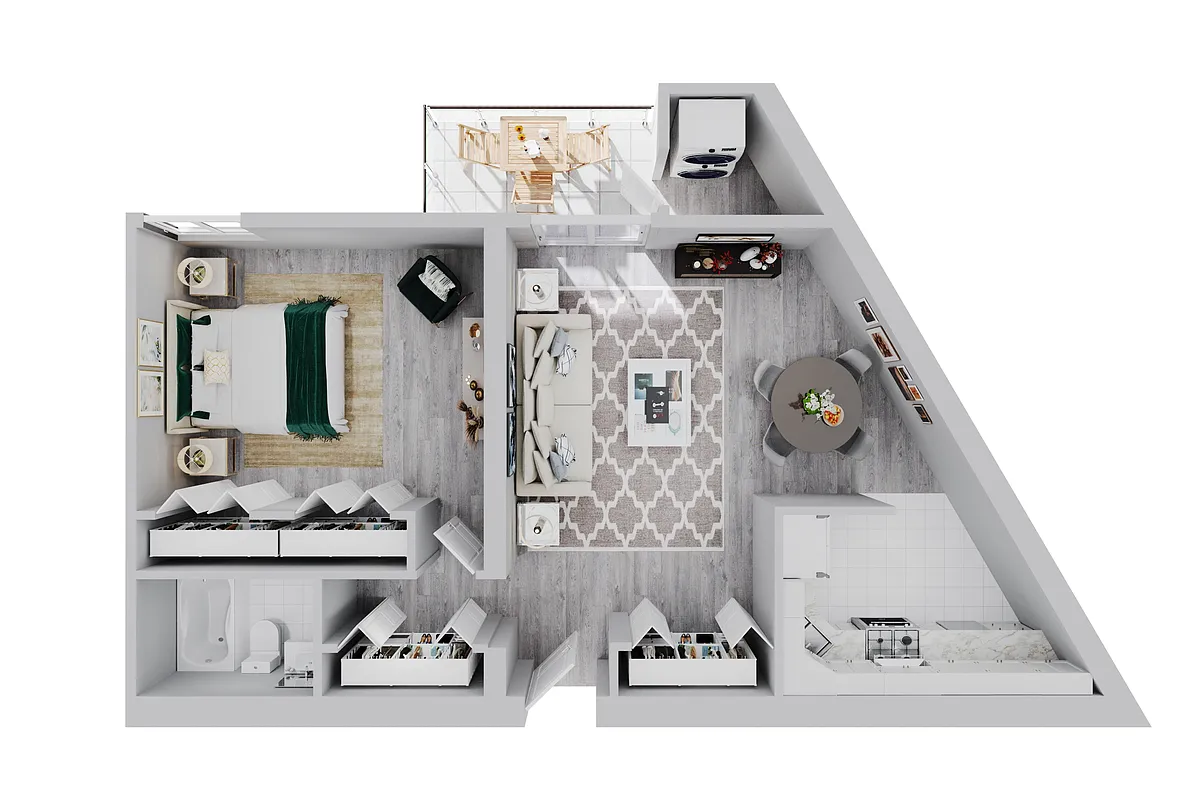 Floor plan 1 Bed 1 Bath - Plaza