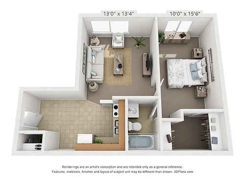 Floor plan 1 Bedroom, 1 Bath
