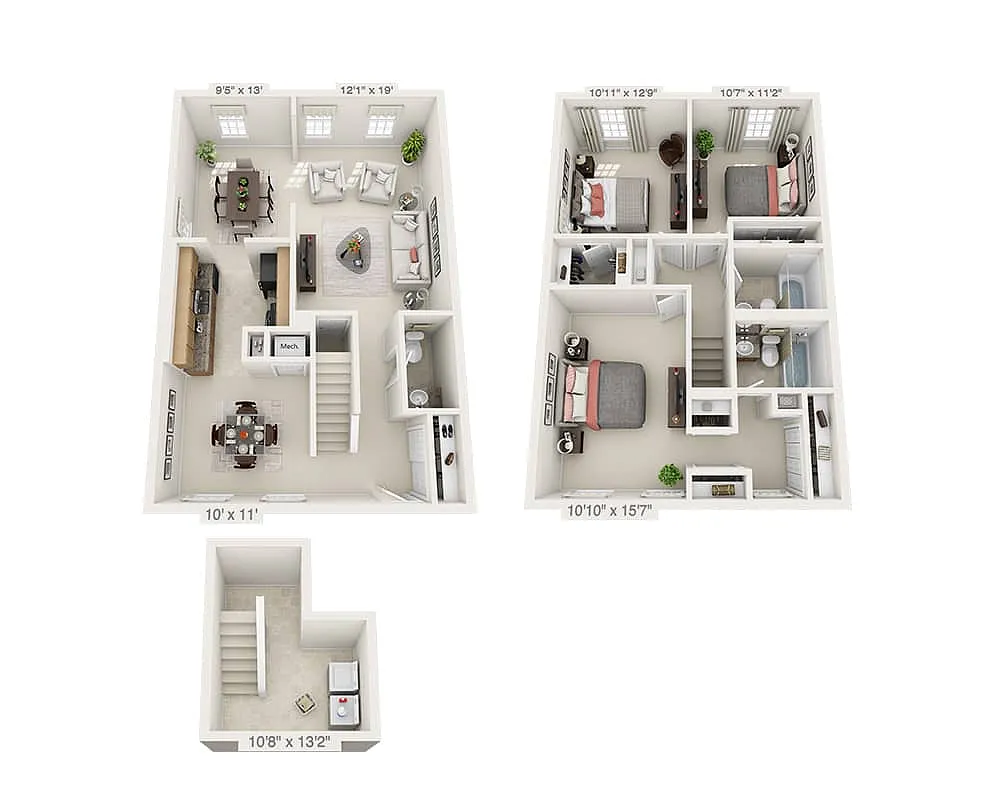 Floor plan Three Bedroom Townhome C2.5T