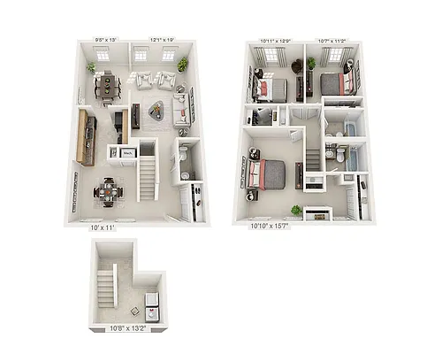 Floor plan Three Bedroom Townhome C2.5T